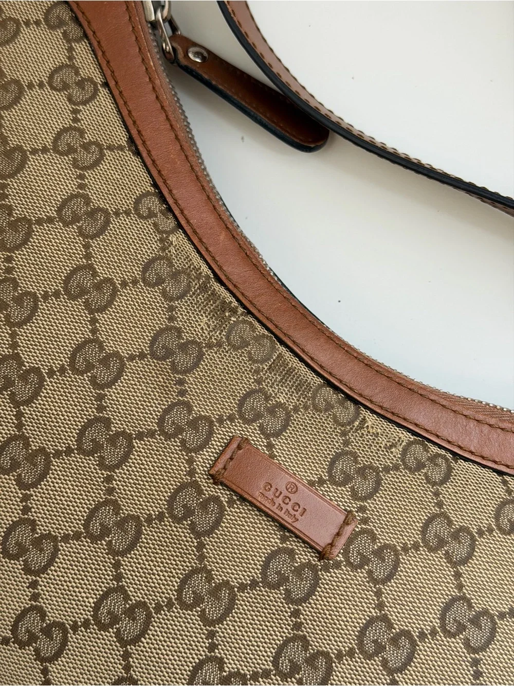 Authentic GUCCI GG Canvas Web Sherry Line Half Moon Crossbody bag